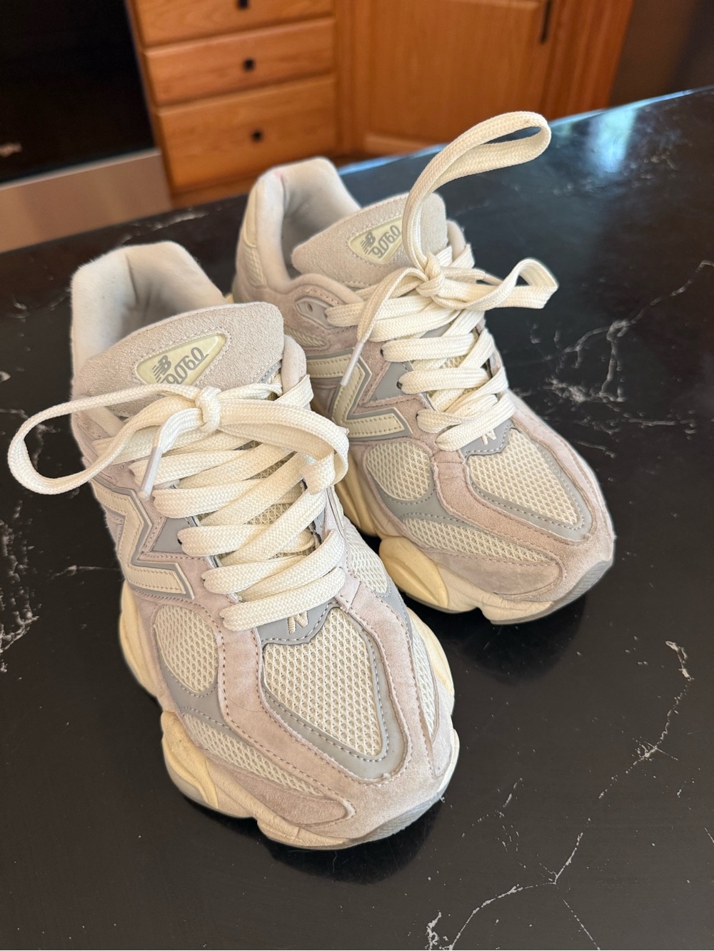 New Balance Cream/Beige Mesh & Suede Running Sneakers